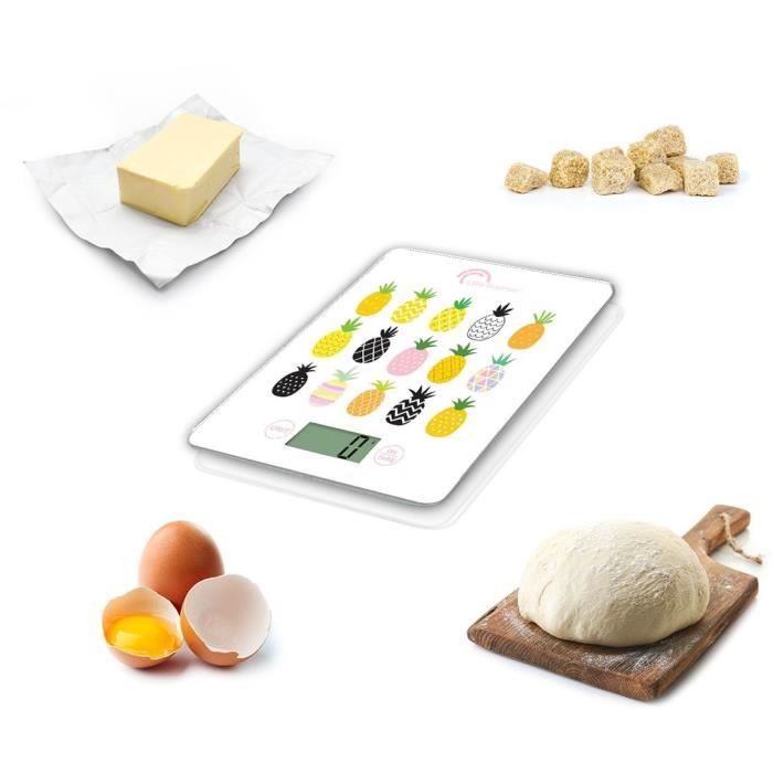 LITTLE BALANCE 8341 Slim Electronic Kitchen Scale - 5 kg / 1 g - Tempered Glass Top - Extra-flat - BD Ananas
