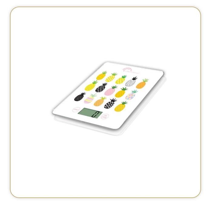 LITTLE BALANCE 8341 Slim Electronic Kitchen Scale - 5 kg / 1 g - Tempered Glass Top - Extra-flat - BD Ananas