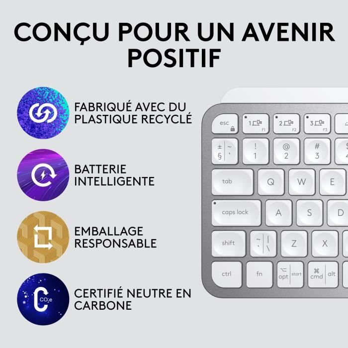 Logitech Wireless Keyboard - MX Keys Mini - PALE GRAY - Compact, Bluetooth, Backlit for MAC, iOS, Windows, Linux, Android