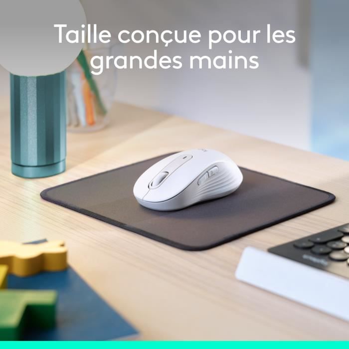 Logitech Signature M650 L Wireless Mouse - Silent Large Size, Bluetooth, Programmable Buttons - White