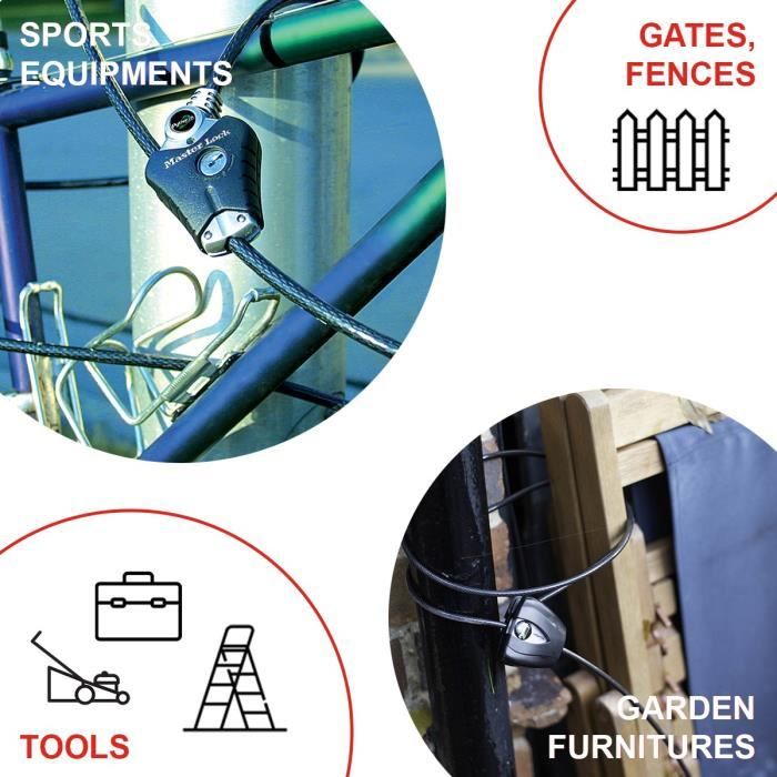 MASTER LOCK Patented anti-theft cable adjustable from 30 cm to 1.8 m