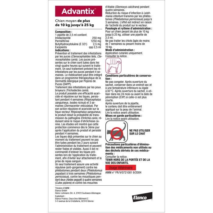ADVANTIX 4 antiparasitic pipettes - For medium dogs from 10 to 25kg