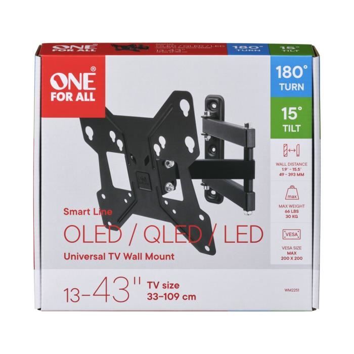ONE FOR ALL WM2251 - Tilt & Rotate Wall Mount (180 °) for TVs from 13 to 40 (33 to 102cm) - Black