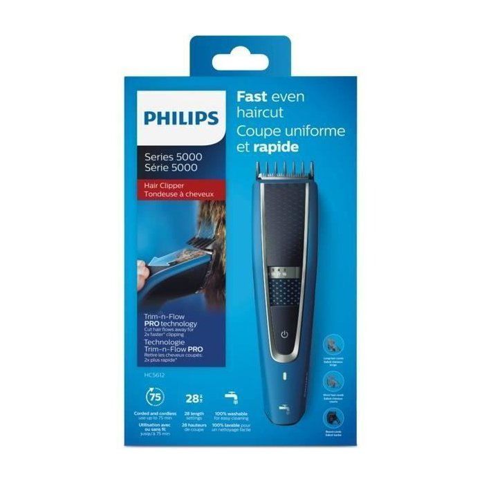 PHILIPS Hair & Beard Trimmer Series 5000 HC5612/15, 3 combs (2 hair + 1 beard), DualCut technology
