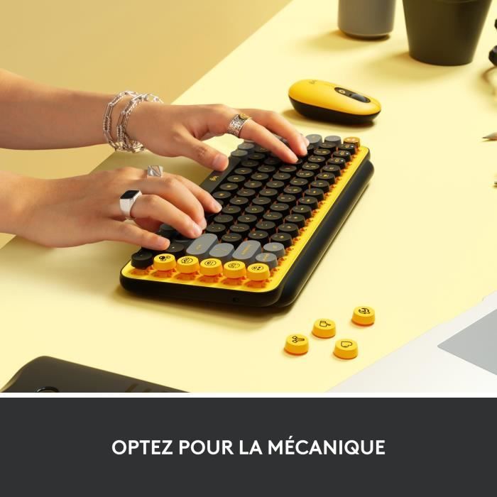 Logitech Wireless Keyboard - Mechanical POP Keys with Customizable Emoji Keys, Bluetooth or USB, Durable Compact Design - Yellow