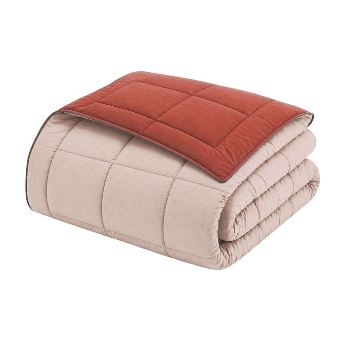 POYET MOTTE Quilt Microfiber 400g / m² CALGARY - 140 x 200 cm - Pebble gray and Brown gimgembre