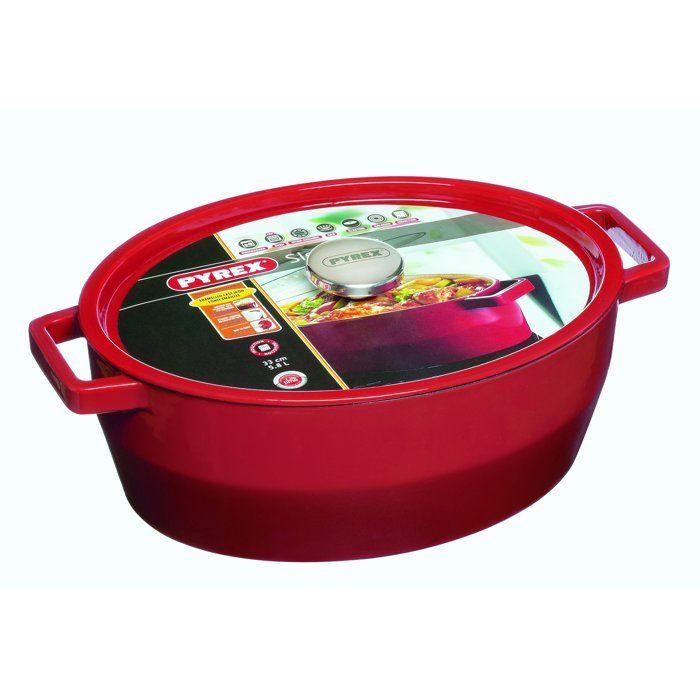 PYREX Slow Cook oval casserole - 3,8 L - Red - All heat sources including induction