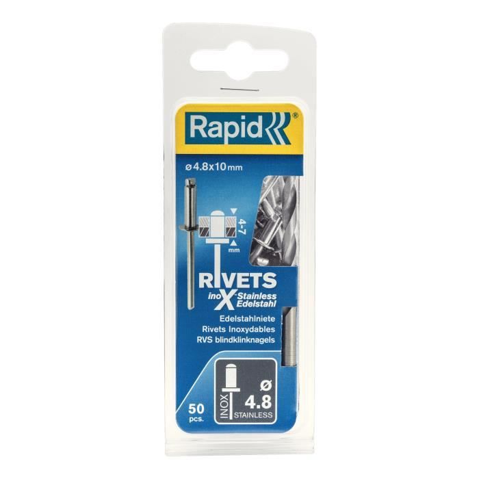 Rapid stainless steel rivets Ø4.8x10mm. Blister of 50 pcs