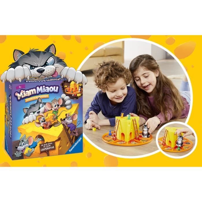 Miam Miaou - Ravensburger - The cheese race - Board game Children - 3 levels of difficulty - 2 to 4 players - From 3 years