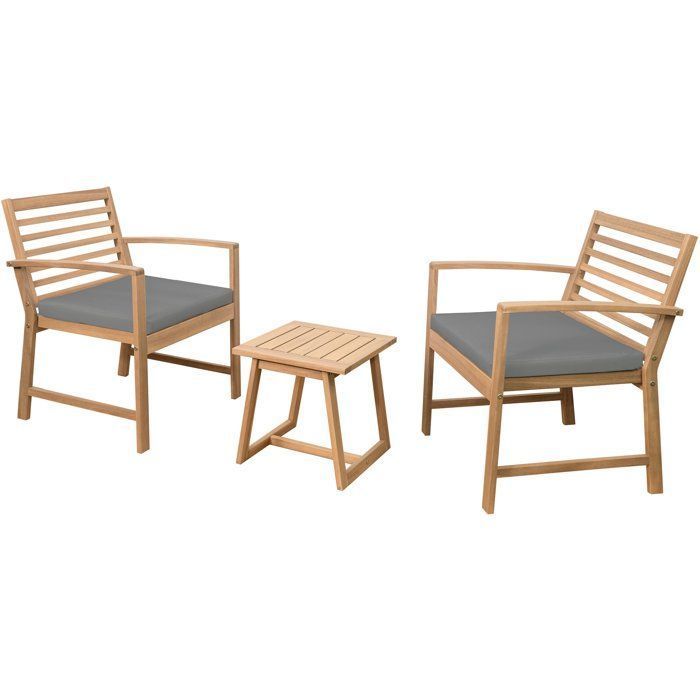FSC Acacia wood garden furniture set with cushions - 2 people - Cali - Gray