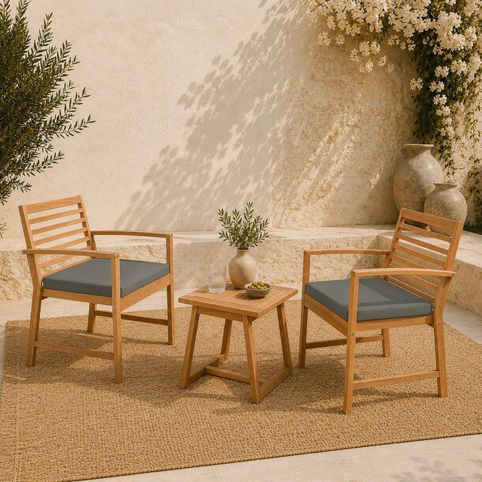 FSC Acacia wood garden furniture set with cushions - 2 people - Cali - Gray