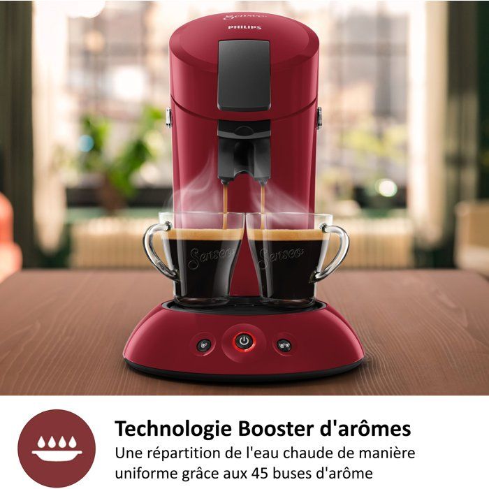 Philips HD6553/81 SENSEO ORIGINAL pod coffee machine, Aroma Booster, Crema Pus, 1 or 2 cups, Red