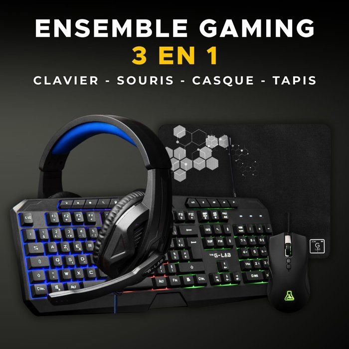 THE G-LAB COMBO ARGON Keyboard FR Backlit Performance + Mouse Coating Soft-Touch + Helmet KORP 100 + Non-Slip Mat
