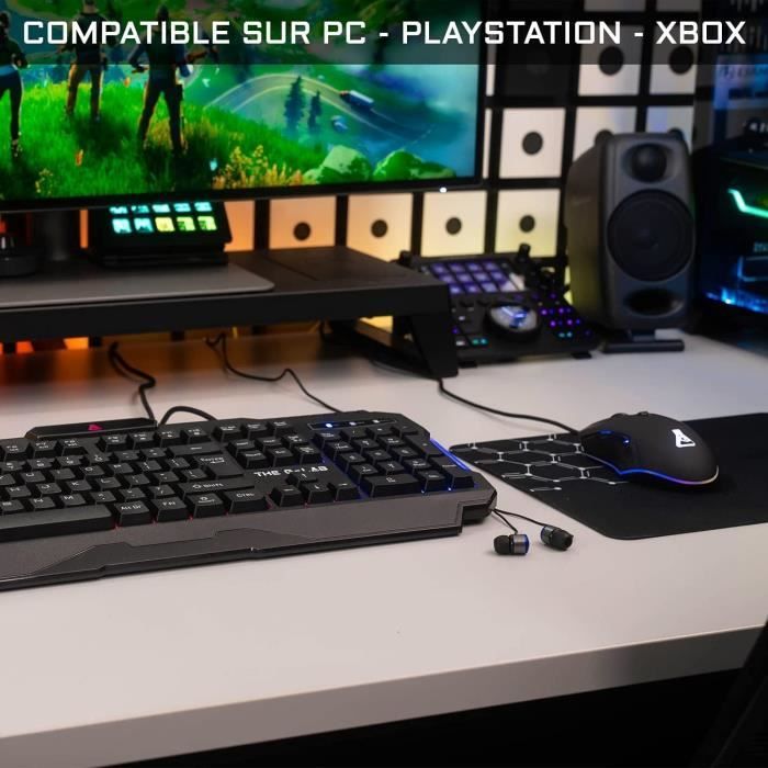 THE G-LAB COMBO HELIUM Keyboard FR Backlit Performance + Comfort Mouse + In-Ear Headphones + Non-Slip Mat