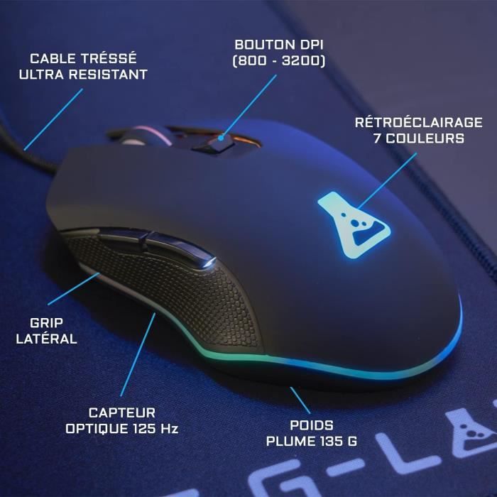 THE G-LAB COMBO HELIUM Keyboard FR Backlit Performance + Comfort Mouse + In-Ear Headphones + Non-Slip Mat