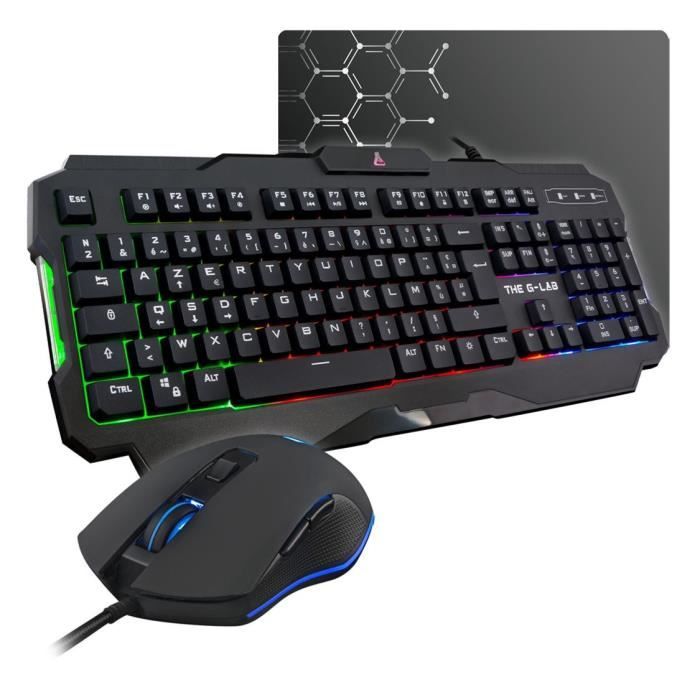 THE G-LAB COMBO HELIUM Keyboard FR Backlit Performance + Comfort Mouse + In-Ear Headphones + Non-Slip Mat