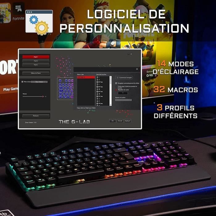 THE G-LAB KEYZ RUBIDIUM MECHANICAL KEYBOARD RED SWITCH AND RGB COMPLETELY CUSTOMIZABLE WITH WRIST REST