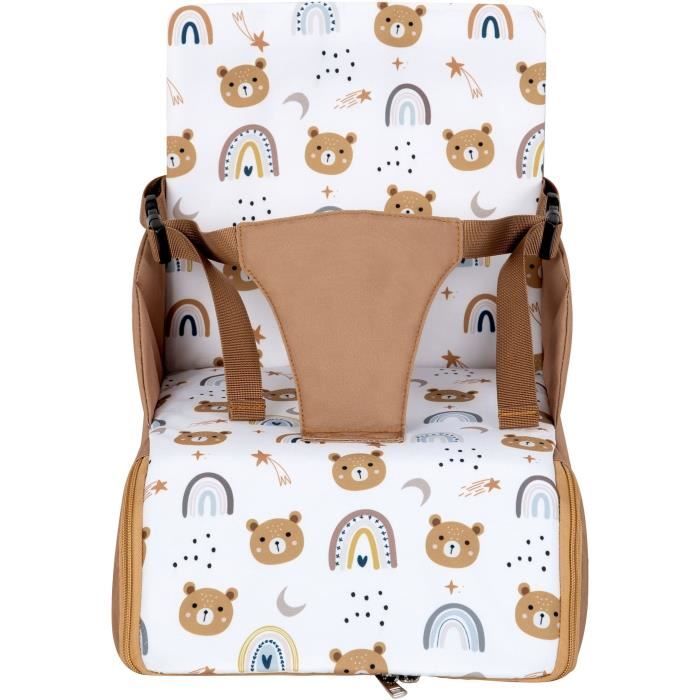 Portable booster seat - TINEO - 30 x 28 x 13 cm - Ultra Compact - Camel / Bears