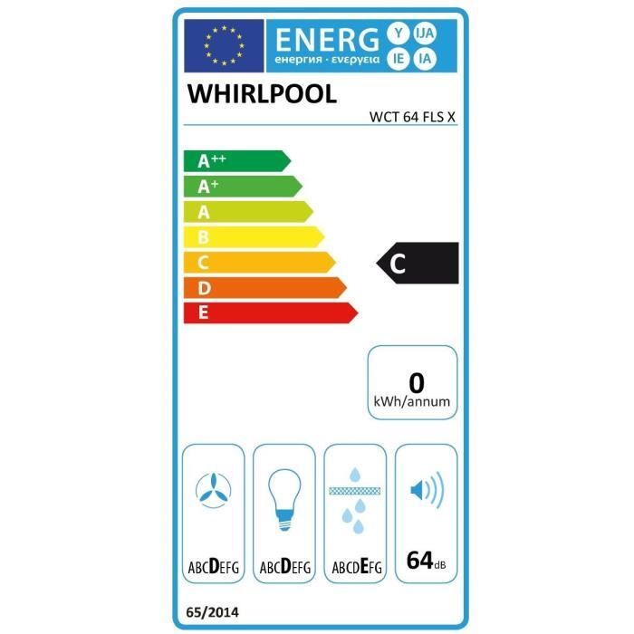 WHIRLPOOL WCT64FLSX Built-in hood - 332 m3 air / h max - 64 dB max - 3 speeds - L 53 cm - stainless steel