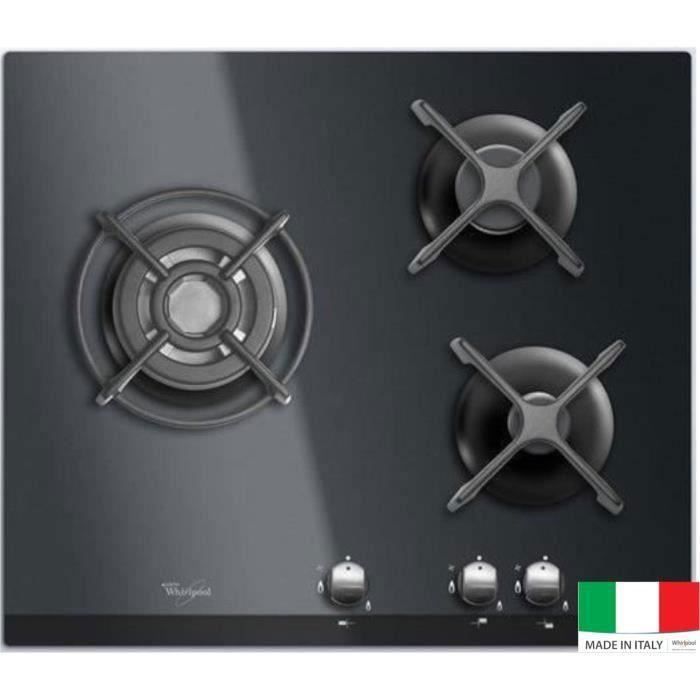 WHIRLPOOL AKT404NB Gas Cooktop - 3 burners - 6350W - L59 x D51cm - Tempered glass coating - Black