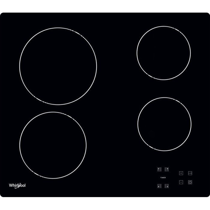 WHIRLPOOL AKT8090NE Glass Ceramic hob - 4 areas - 6200W - L58 x D51cm - Glass coating - Black