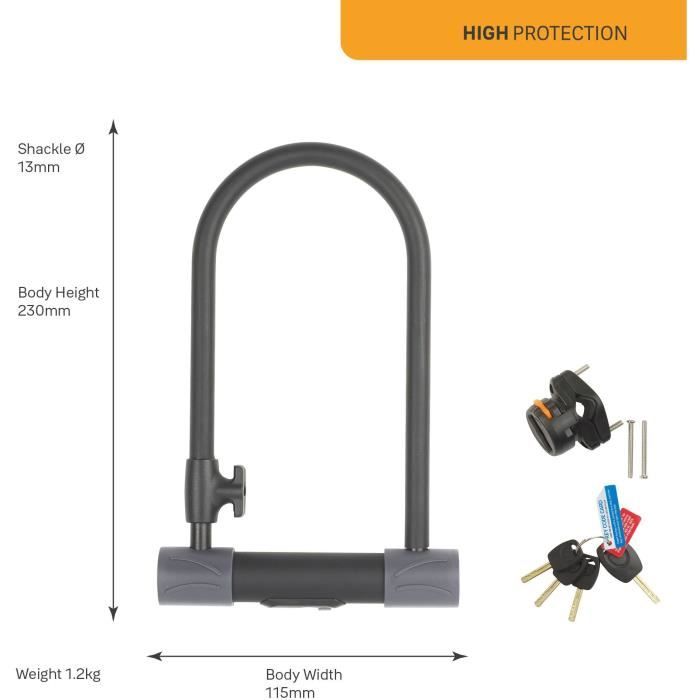 YALE U Security Lock - Sold Secure Silver certified - For Bike, ATV - 230 x 115 x 13 mm