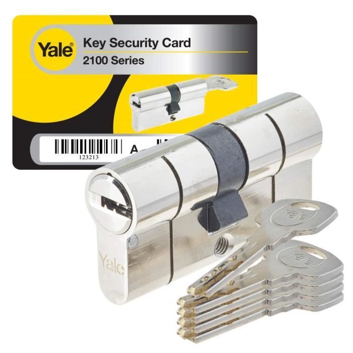 YALE 2100 Series high security cylinder 35x35 mm nickel-plated, anti-picking, anti-drilling and anti-bumping, 5 keys