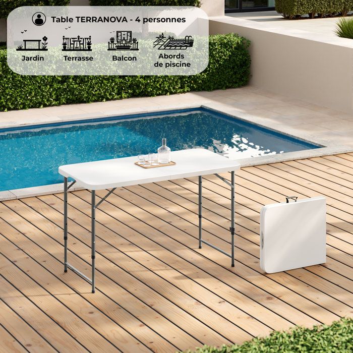 Folding table - 120 cm - 4 persons - Powder coated steel tubes, Ø 25 x 1 mm