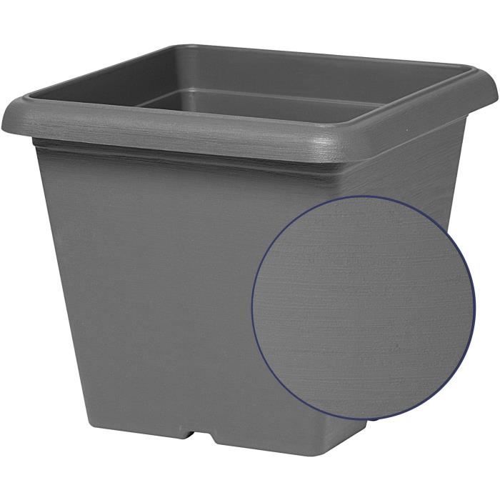 Square flower pot - GARDEN ID - Teramo black-anthracite - 40 x 35 cm - Scratch-resistant - Stone effect - With holes