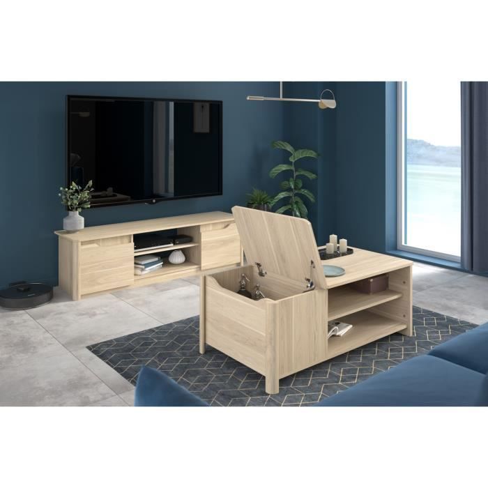 BETTY rectangular coffee table - In particle board covered with paper - Oak decor - Classic - L110 x H42 x D60 cm