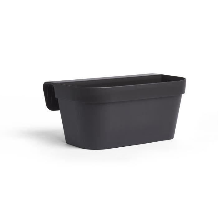 Planter + hook - GARDEN ID Star - Black-Anth 50 x 21 cm - Easy fixing - Water reserve - recycled and 100% recyclable