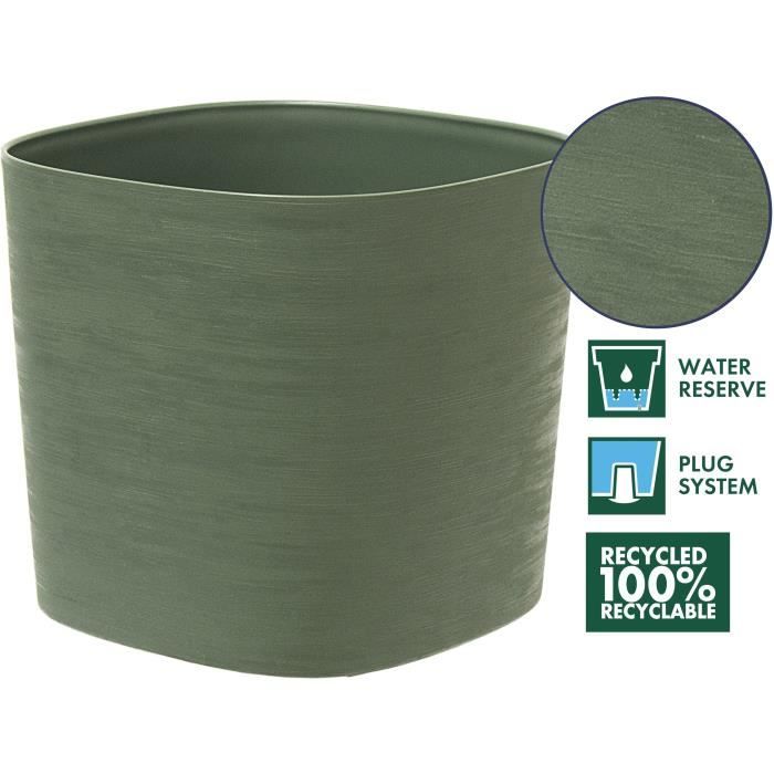 Pot with water reserve - GARDEN ID Respect - Verdigris 20 x 20 cm - 100% household waste - 100% recyclable - Structured surface.