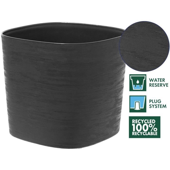 Pot with water reserve - GARDEN ID Respect - Black-Anth 25 x 25 cm - 100% household waste - 100% recyclable - Structured surface.