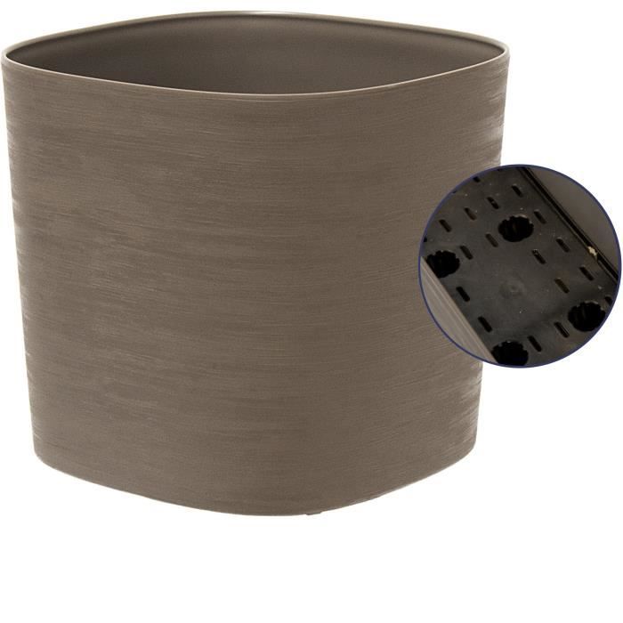 Pot with water reserve - GARDEN ID Respect - Taupe 40 x 40 cm - 100% household waste - 100% recyclable - Structured surface.