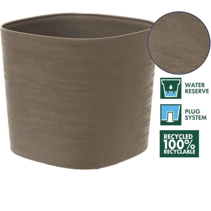 Pot with water reserve - GARDEN ID Respect - Taupe 40 x 40 cm - 100% household waste - 100% recyclable - Structured surface.