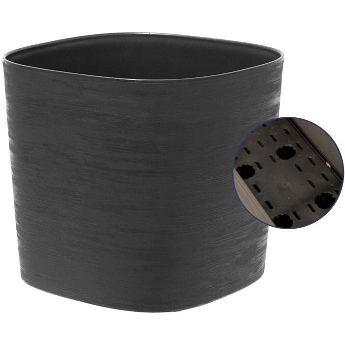 Pot with water reserve - GARDEN ID Respect - Black-Anth 40 x 40 cm - 100% household waste - 100% recyclable - Structured surface.