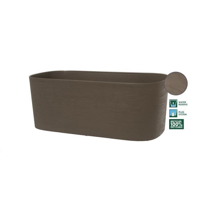 Planter with water reserve - GARDEN ID Respect - Taupe 50 x 17 cm - 100% household waste - 100% recyclable - Structured surface.