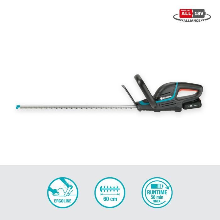 Height heights with Gardena battery - Comfortcut 60/18V - 18V - 60 cm (delivered with Li -ion battery 2.5ah + charger)