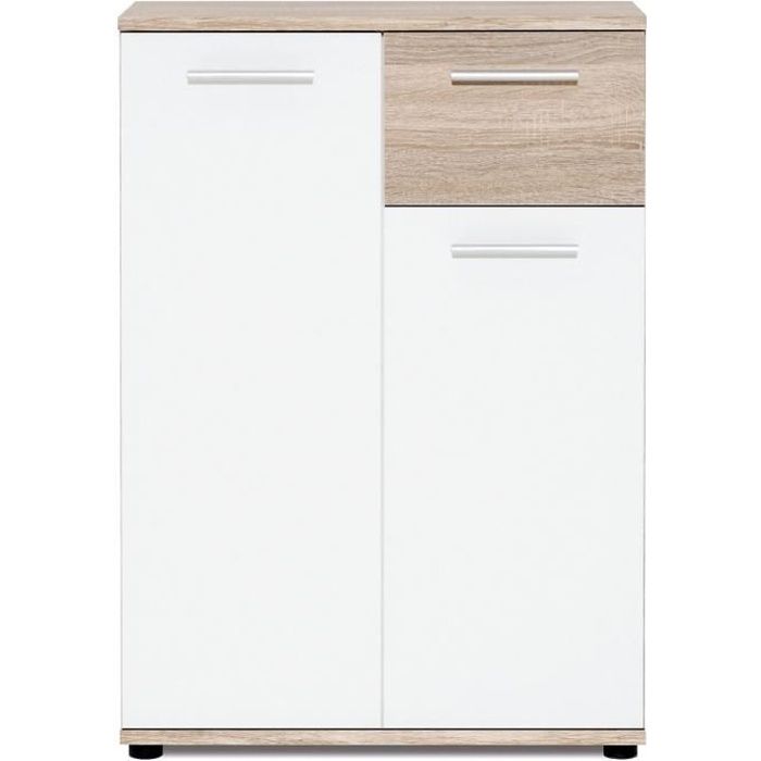 Jacky Small Buffet Storage Cabinet - Matted White and Sonoma Chene - Classic - L 60 cm