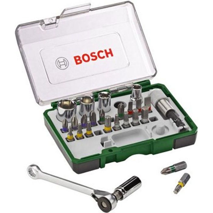 Bosch mixed Vitting set - 27 pieces kit, assortment of screwing tips with ratchet