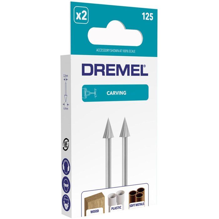 Set of 2 high speed Dremel 125 strawberries (steel, pointed end, 6.4mm diameter, to sculpt and engrave)