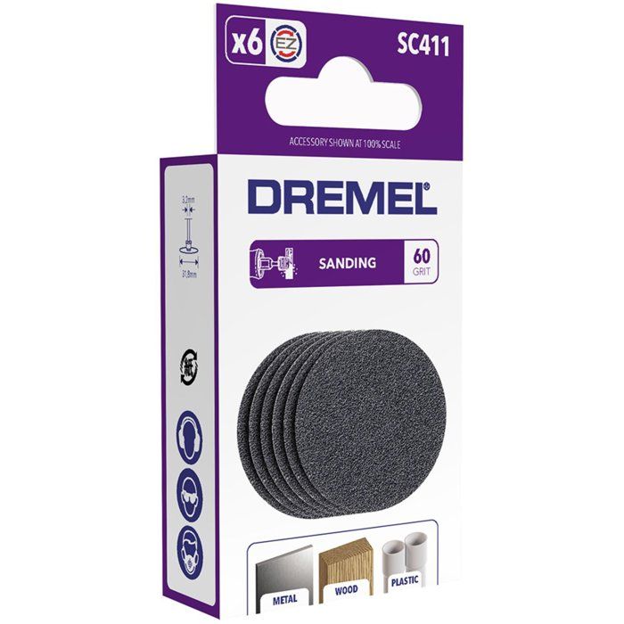 Set of 6 Dremel S411 Ez Speedclic (Grain 60, Ø 30mm, for multi-use tools)
