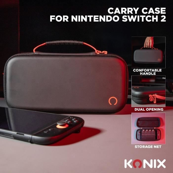 Protective and transport case - KONIX - Nintendo Switch 2 console - Accessory storage net - 8 game compartments - Black
