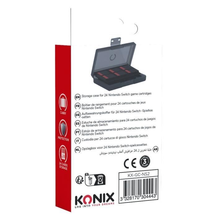 Protective and transport case - KONIX - For Nintendo Switch 2 game cartridges - Shockproof - 24 storage compartments - Black