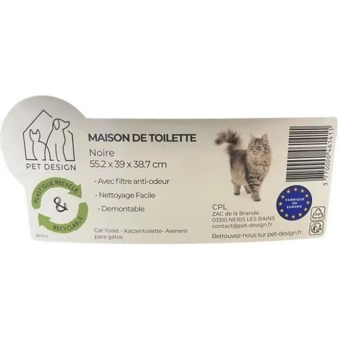 Pet design sacha toilet house - 56 x 40 x 39 cm - black and white - for cats