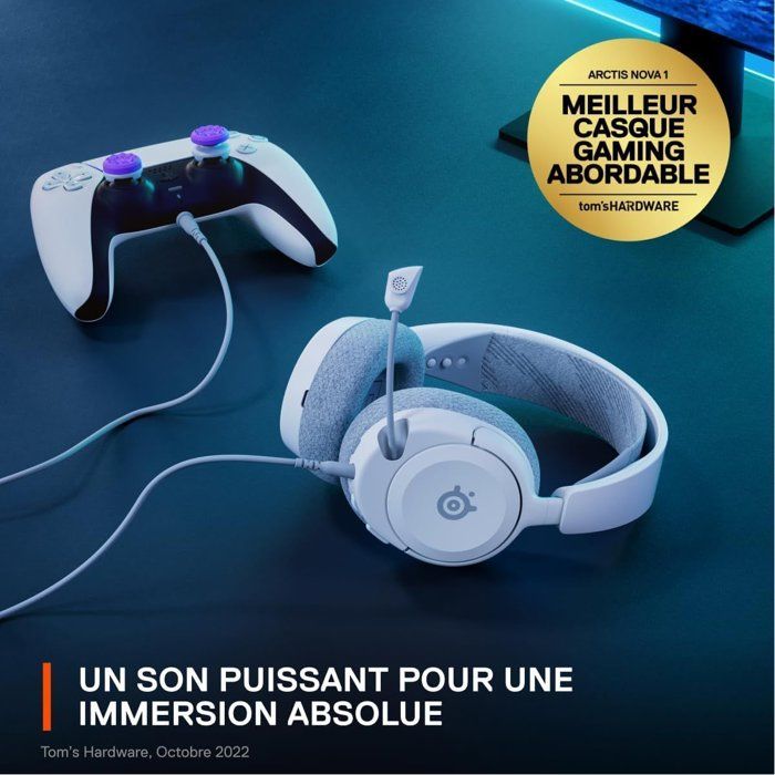 Gaming Headset - STEELSERIES - Arctis Nova 1P White - Wired - Multiplatform - White / Gray