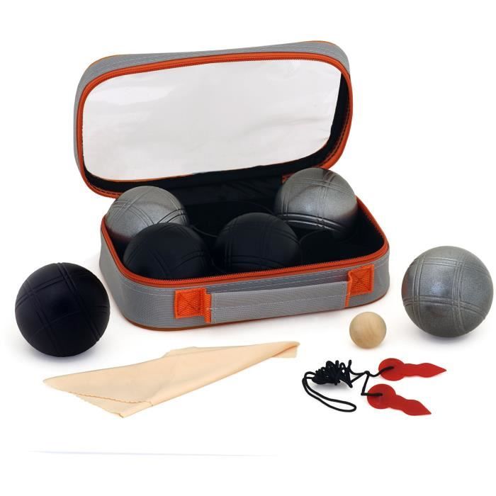 Double pétanque set - K-RO - 3 Matte Black Balls 3 Matte Steel Balls - 720 g