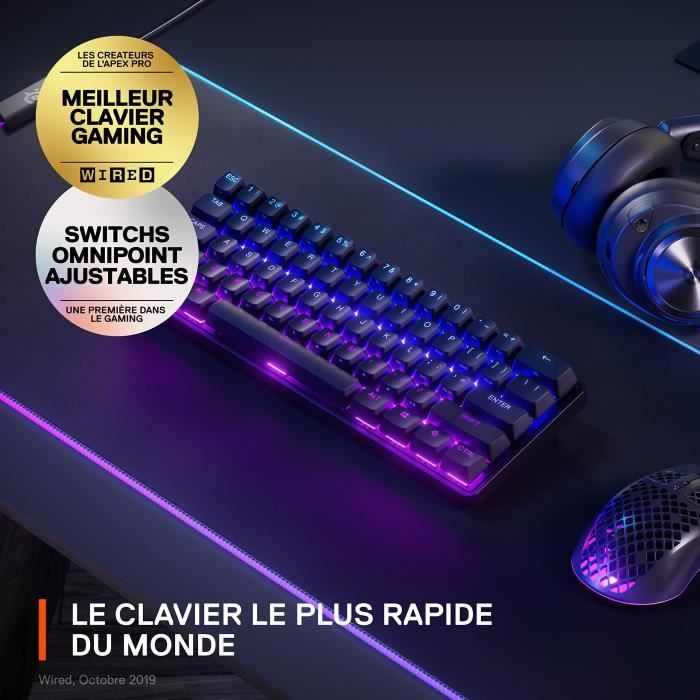 Gaming Keyboard - AZERTY - STEELSERIES - Apex Pro Mini Wireless FR - Without Numeric Keypad - Backlit - Black
