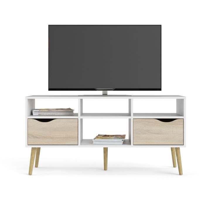 TV cabinet - 4 niches 2 drawers - White / Oak - 117.2 x 39.1 x 57.4 cm
