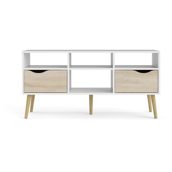 TV cabinet - 4 niches 2 drawers - White / Oak - 117.2 x 39.1 x 57.4 cm